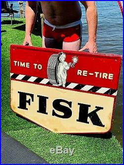 Vintage Metal 1949 Fisk Tires Sign Gasoline Gas Oil With Child Graphic 40X32