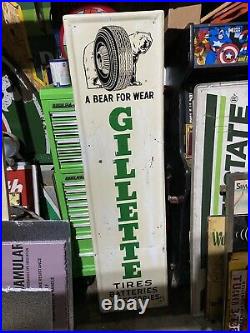 Vintage Metal 1960s Gillette Tire Sign Gasoline Gas Oil With Bear Tire Graphic