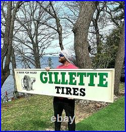 Vintage Metal 1963 Gillette Tire Sign Gasoline Gas Oil With Bear Tire Graphic 73in