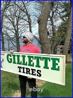 Vintage Metal 1963 Gillette Tire Sign Gasoline Gas Oil With Bear Tire Graphic 73in