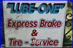 Vintage Metal Car Repair Sign Lube One Brake Tire Service Large Man Cave