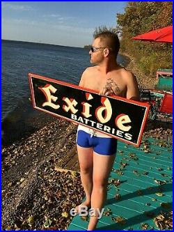 Vintage Metal Early 1954 Exide Battery Sign Oil Gas Gasoline Tire NEAR MINT