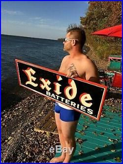 Vintage Metal Early 1954 Exide Battery Sign Oil Gas Gasoline Tire NEAR MINT