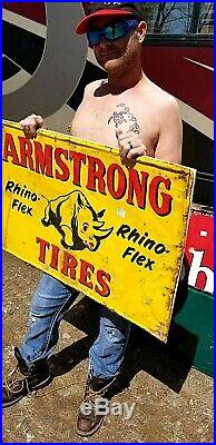 Vintage Metal Early Armstrong Rino Flex Tires Sign Gasoline Gas Oil 36X24