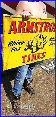 Vintage Metal Early Armstrong Rino Flex Tires Sign Gasoline Gas Oil 36X24