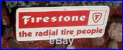 Vintage Metal Early Firestone Radial Tire Advert Sign Gasoline Gas Oil 25inX10in