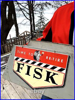 Vintage Metal Fisk Tire Rack Service Station Display Sign oil Gasoline with boy