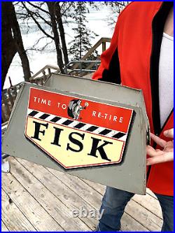 Vintage Metal Fisk Tire Rack Service Station Display Sign oil Gasoline with boy