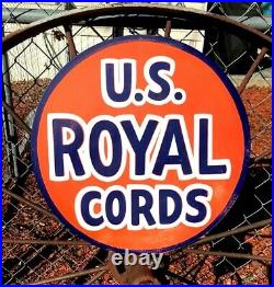 Vintage Metal Hand Painted ROYAL CORDS Tires Sign Service Shop Heavy Duty Metal