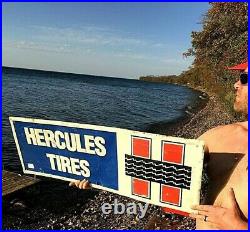 Vintage Metal Hercules Tires Sign Gasoline Gas Oil With Tread Graphic 36X12