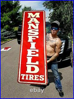 Vintage Metal Mansfield Tire vertical metal Sign Gasoline Gas Oil 60X14