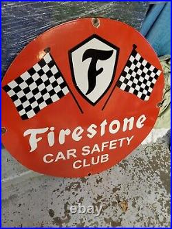 Vintage Metal Porcelain Firestone Tires Sign Safety Club Indy 500 IMS Gas Oil
