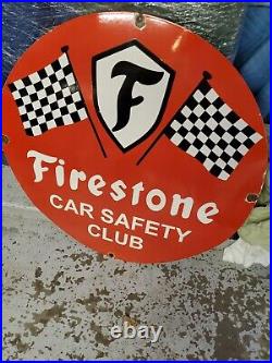 Vintage Metal Porcelain Firestone Tires Sign Safety Club Indy 500 IMS Gas Oil