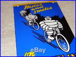 Vintage Michelin Bibendum Man On Bicycle Tires 8 Porcelain Metal Gas & Oil Sign
