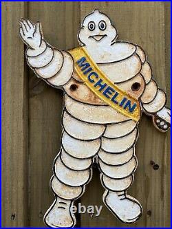 Vintage Michelin Cast Iron Sign Metal TIRE Service Garage Shop Plaque Gas Oil