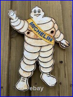 Vintage Michelin Cast Iron Sign Metal TIRE Service Garage Shop Plaque Gas Oil
