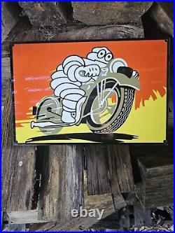 Vintage Michelin Man Motorcycle Tires Porcelain Advertising Sign Tire 8 X 12