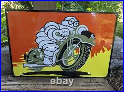 Vintage Michelin Man Motorcycle Tires Porcelain Advertising Sign Tire 8 X 12