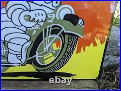 Vintage Michelin Man Motorcycle Tires Porcelain Advertising Sign Tire 8 X 12