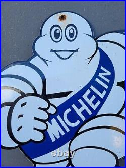 Vintage Michelin Man Porcelain Sign 16 Tire Auto Gas Oil Service Advertising