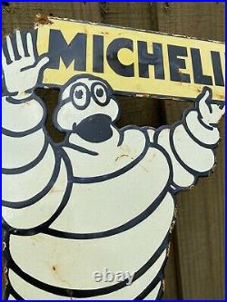 Vintage Michelin Man Porcelain Sign USA Oil Gas Pump Tyre Tires Auto Petroliana