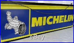 Vintage Michelin Man Tires Double Sided 36 Lighted Metal Sign Works Rare