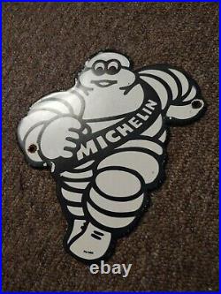 Vintage Michelin Man Tires Gas And Oil Porcelain Door Push Sign