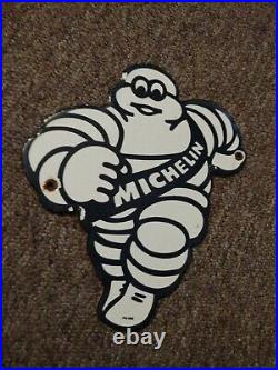 Vintage Michelin Man Tires Gas And Oil Porcelain Door Push Sign