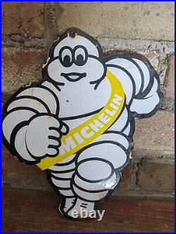 Vintage Michelin Man Tires Porcelain Advertising Door Sign Tire 9 X 7