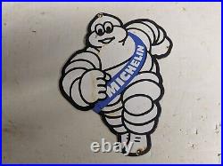 Vintage Michelin Man Tires Porcelain Metal Gas Pump Door Sign Blue