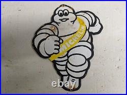 Vintage Michelin Man Tires Porcelain Metal Gas Pump Door Sign Yellow