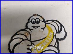 Vintage Michelin Man Tires Porcelain Metal Gas Pump Door Sign Yellow