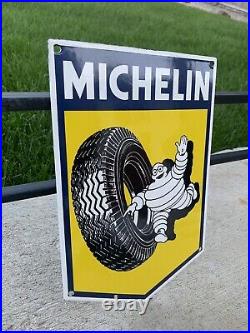 Vintage Michelin Man Tires Wheels Bibendum Porcelain Gasoline Sales Sign