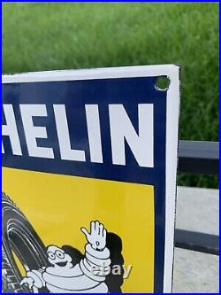 Vintage Michelin Man Tires Wheels Bibendum Porcelain Gasoline Sales Sign