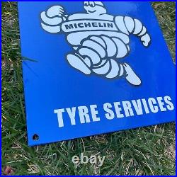 Vintage Michelin Man Tyre Services Metal Porcelain Tires Bibendum 12 Gas Sign