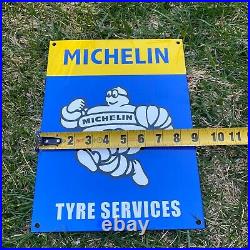 Vintage Michelin Man Tyre Services Metal Porcelain Tires Bibendum 12 Gas Sign