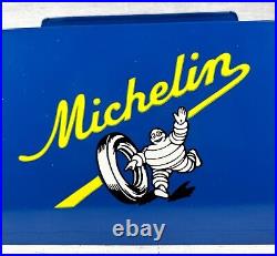 Vintage Michelin Metal Tire Blue Display Stand with Two Different Graphics