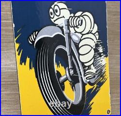 Vintage Michelin Motorcycle Tires Porcelain Sign Gas Oil Continental Good Year