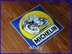 Vintage Michelin Porcelain Sign Motorcycles Tires Bibendum Oil Racing Gas Garage