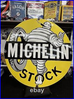 Vintage Michelin Tire Man Porcelain Sign 30 Gas Motor Oil Service