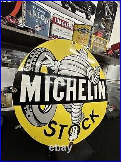 Vintage Michelin Tire Man Porcelain Sign 30 Gas Motor Oil Service