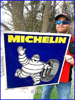 Vintage Michelin Tire Metal Gas Oil Service Station Rack Sign With Man Graphic