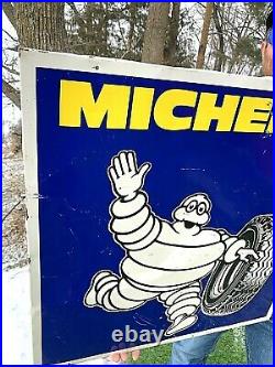 Vintage Michelin Tire Metal Gas Oil Service Station Rack Sign With Man Graphic
