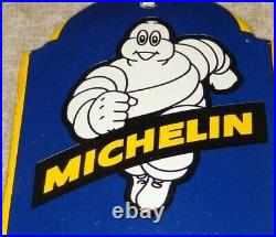 Vintage Michelin Tires Bibendum Man 11 3/4 Porcelain Metal Thermometer Sign
