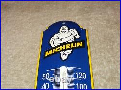 Vintage Michelin Tires Bibendum Man 11 3/4 Porcelain Metal Thermometer Sign