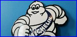 Vintage Michelin Tires Bibendum Man Porcelain Gasoline Oil Service Sign