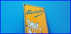 Vintage Michelin Tires Bibendum Man Porcelain Gasoline Oil Service Station Sign