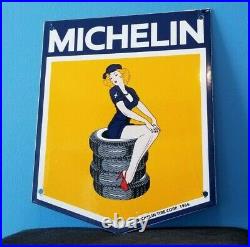 Vintage Michelin Tires Bibendum Porcelain Gas Auto Mechanic Service Station Sign