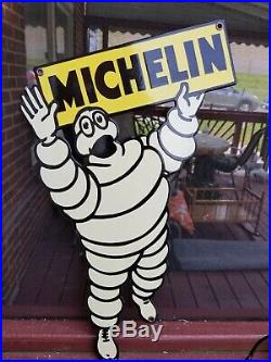 Vintage Michelin Tires Diecut Bibendum Man 20 Porcelain Metal Gasoline Oil Sign