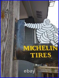 Vintage Michelin Tires Porcelain Enamel Flange Gas Oil Sign Double Sided